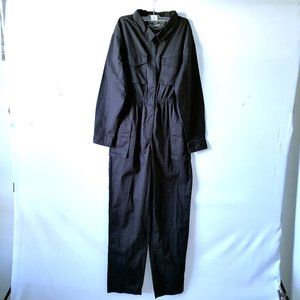 Yes And Womens Black Kaley Jumpsuit Collared Long Sleeve Elastic Waist Size L